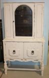 Hand Brushed Distressed Painted Antique White Depression China Cabinet
