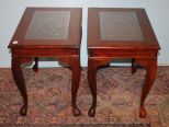 Pair of Rosewood Glass Top End Tables