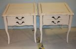 Pair of Hand Brushed Distressed Painted One Drawer French Style End Tables