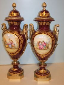 Pair of Hand painted Monumental Urns