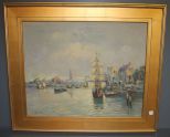 Oil on Canvas of Harbor Scene