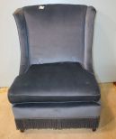 Upholstered Blue Velvet Chair with Fringe