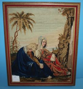 Framed Needlepoint of Two Ladies