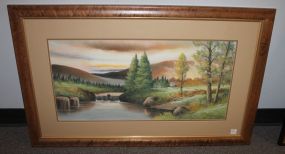 Landscape Watercolor of Cabin signed Ginderson