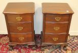 Pair of Three Drawer Chippendale Style Bedside Tables