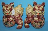 Pair of Porcelain Hand Painted and Decorated Foo Dogs