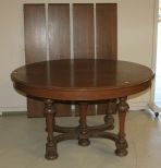 Round Oak Table with Four Leaves