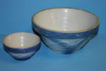 Two Matching Early Blue and White Glazed Pottery Bowls