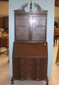 Mahogany Chippendale Style Fall Front Secretary with Bookcase Top