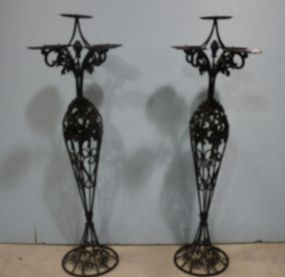 Pair of Decorative Five Arm Iron Candlesticks