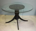 Round Glass Top Dining Table with Detailed Carving on Pedestal