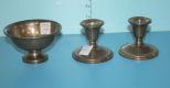 Pair of Small Rogers Sterling Candlesticks along with Small Atkins Sterling Dish