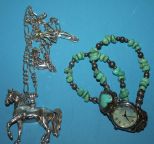 .925 Sterling Chain with Horse and a Decorative Watch