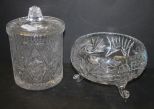 Footed Lead Crystal Bowl and Cut Glass Biscuit Jar