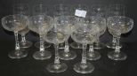 Thirteen Etched and Cut Stem Glasses
