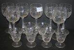 Thirteen Etched and Cut Stem Glasses