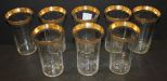 Set of Eight Gold Rim Juice Glasses