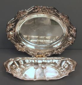Two Silverplate Trays and Two Silverplate Demitasse Spoons