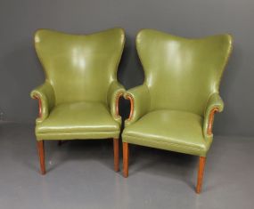 Pair of Vintage Leather Wing Back Chairs