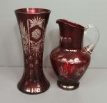 Two Pieces of Red Bohemian Glass