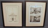 Two Black and White Prints from Large 20th Century Print Book