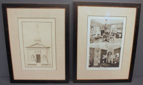 Two Black and White Prints from Large 20th Century Print Book