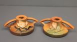 Pair of Roseville Pottery Candle Holders