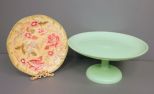 Jadeite Cake Stand and Longaberger Plate