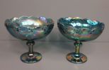 Pair of Blue Carnival Imperial Glass Compotes
