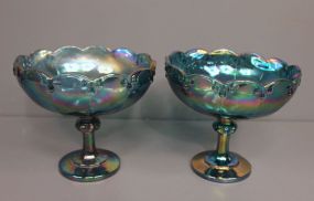 Pair of Blue Carnival Imperial Glass Compotes