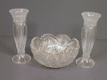 Pair of Crystal Candlesticks and Old Cut glass Bowl