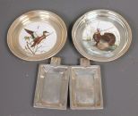 Two Sterling and Porcelain Coasters, Two Sterling Ashtrays