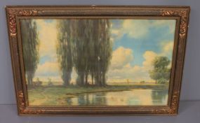 1940's Print of Pond and Trees