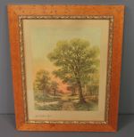 Vintage Print of Country Road and Trees, signed Fisher