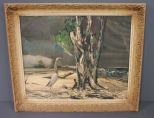 Painting of Bird on Beach, signed Halton Leech