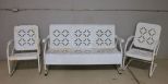 White Iron Bench and Two Chairs