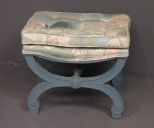 Painted Blue Curule Base Vintage Stool