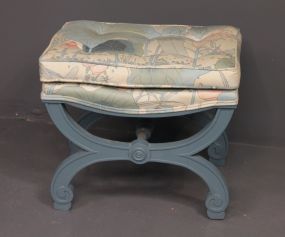 Painted Blue Curule Base Vintage Stool