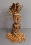Carved Wooden Indian Head with Feathers
