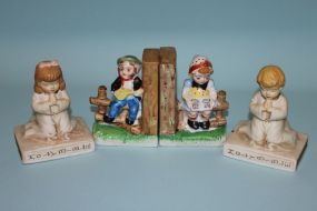 Pair of Hummel Style Bookends and Praying Children Bookends