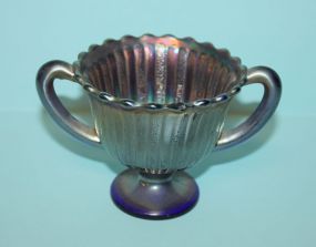 Vintage Carnival Glass Blue Cobalt Two Handled Cup