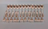 Set of Twelve Lady Doris Silverplate Desert Forks with Decorated Bowl; Set of Twelve W.M. Rogers Silverplate Spoons