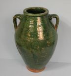 Green Two Handled Pottery Vase