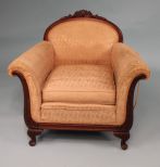 Early 20th Century Overstuffed Arm Chair Covered in Gold Fabric
