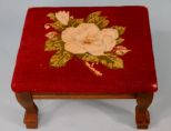 Needle Point Footstool with Pecan Wood Legs