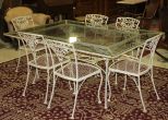 Glass Top Iron Table with Six Chairs