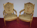 Great Pair of French Louis XVI Style Carved Gilted Fauteuils