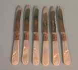 Set of Six Fruit Knives With Sterling and Pearl Handles