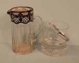 Early 1900's Silver Overlay Pitcher and Contemporary Ice Bucket With Chrome Handle