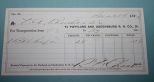 1873 Freight Receipt, from Portland and Ogdensburg Railroad Co.